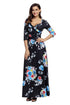 Sexy Black Floral Print Wrapped Long Boho Dress